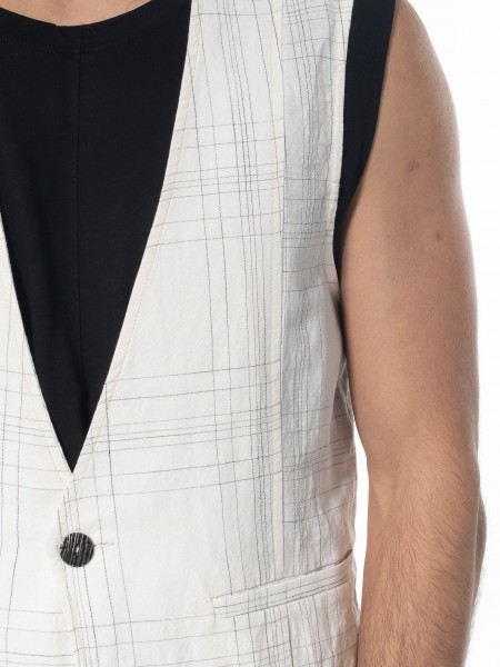 LA HAINE Γιλέκο καρό λινό 3B LM144 Off-white - Μαυρό LA HAINE - 5