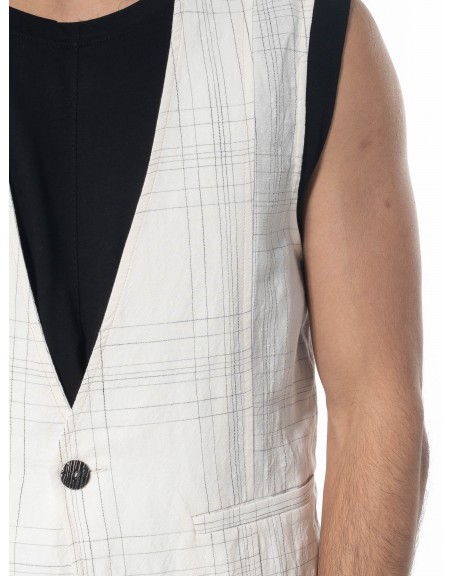 LA HAINE Γιλέκο καρό λινό 3B LM144 Off-white - Μαυρό LA HAINE - 5
