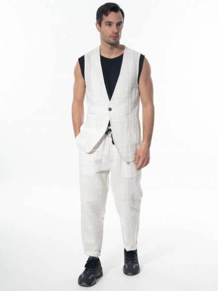 LA HAINE Γιλέκο καρό λινό 3B LM144 Off-white - Μαυρό LA HAINE - 6