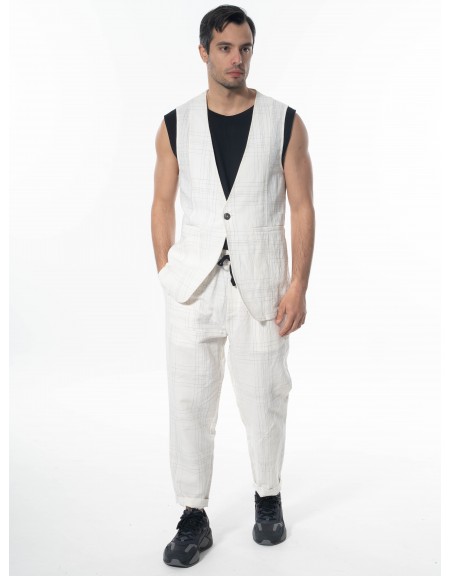 LA HAINE Γιλέκο καρό λινό 3B LM144 Off-white - Μαυρό LA HAINE - 6