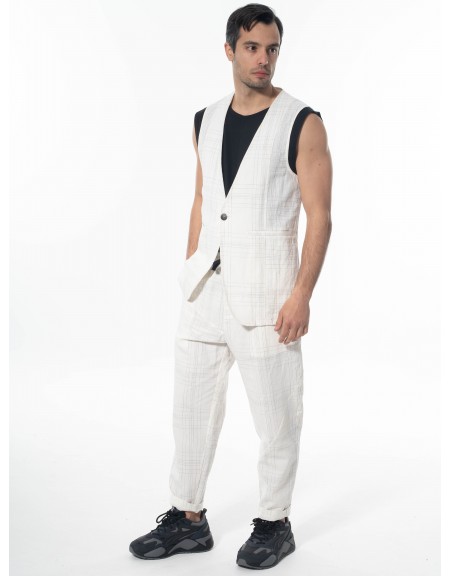 LA HAINE Γιλέκο καρό λινό 3B LM144 Off-white - Μαυρό LA HAINE - 8