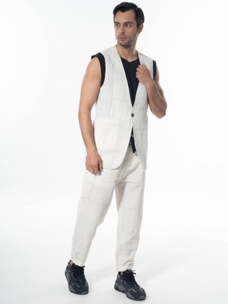 LA HAINE Γιλέκο καρό λινό 3B LM144 Off-white - Μαυρό LA HAINE - 9