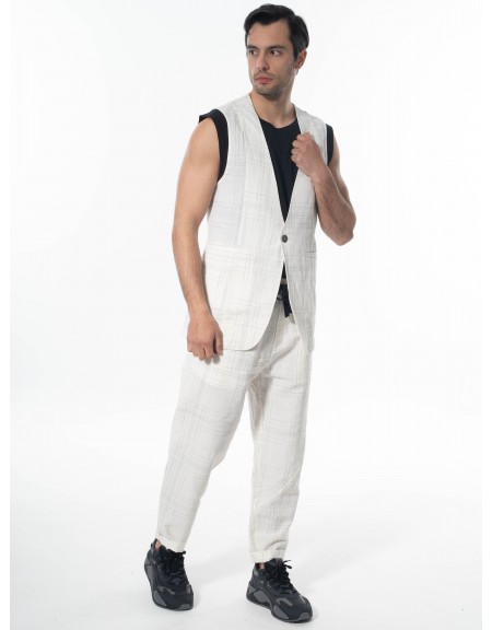 LA HAINE Γιλέκο καρό λινό 3B LM144 Off-white - Μαυρό LA HAINE - 9