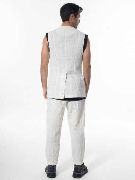 LA HAINE Γιλέκο καρό λινό 3B LM144 Off-white - Μαυρό LA HAINE - 7