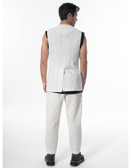 LA HAINE Γιλέκο καρό λινό 3B LM144 Off-white - Μαυρό LA HAINE - 7