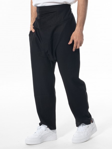 LA HAINE Παντελόνι λινό 3B LM100 Μαύρο LA HAINE - 3