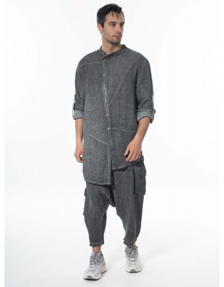 LA HAINE Shirt mao linen 3V LM110 Grey LA HAINE - 1