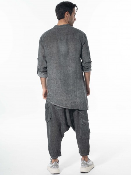 LA HAINE Shirt mao linen 3V LM110 Grey LA HAINE - 2