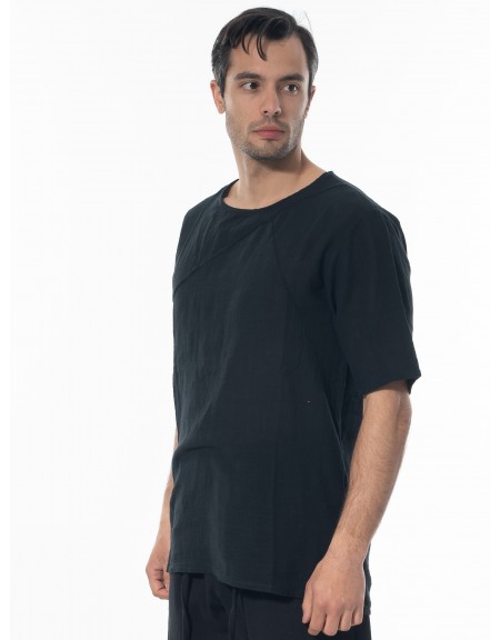 LA HAINE T-shirt λινό 3V LM140 Μαύρο LA HAINE - 3