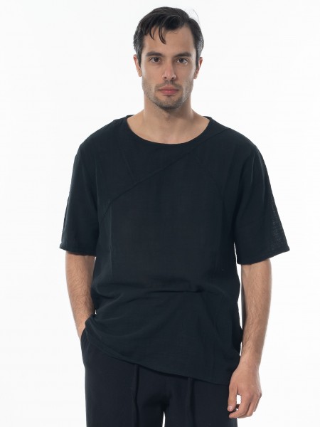 LA HAINE T-shirt linen 3V LM140 Black LA HAINE - 1