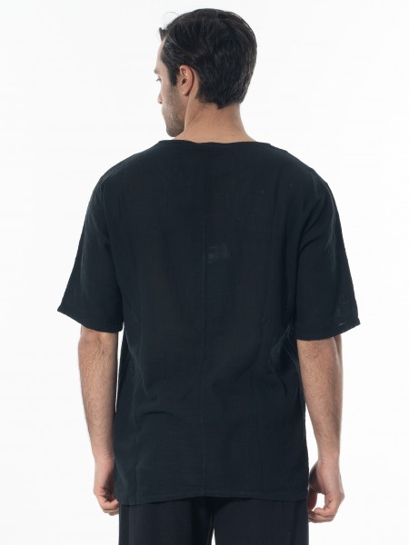 LA HAINE T-shirt linen 3V LM140 Black LA HAINE - 2