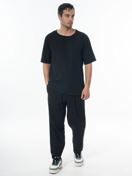 LA HAINE T-shirt linen 3V LM140 Black LA HAINE - 6