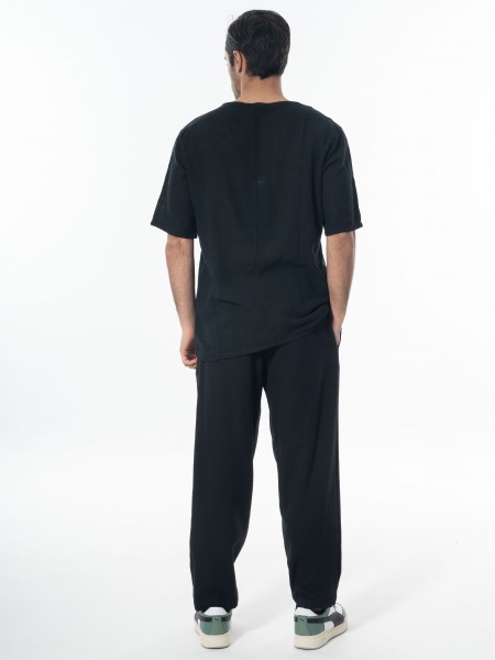 LA HAINE T-shirt λινό 3V LM140 Μαύρο LA HAINE - 7