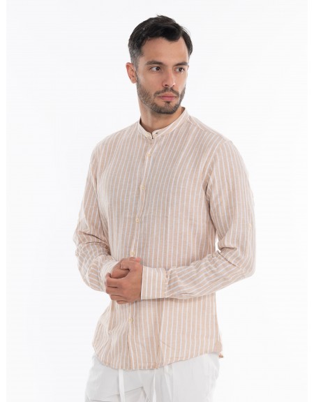 OVER-D Πουκάμισο λινό ριγέ OE1S2S4C28 Μπεζ - Λευκό OVER-D - 2