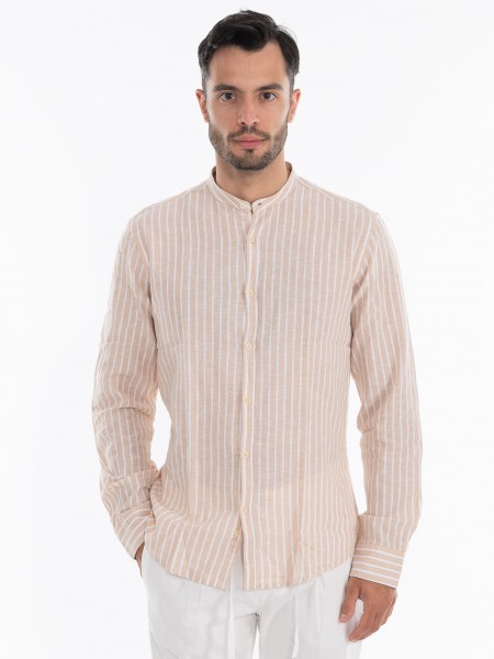 OVER-D Πουκάμισο λινό ριγέ OE1S2S4C28 Μπεζ - Λευκό OVER-D - 1