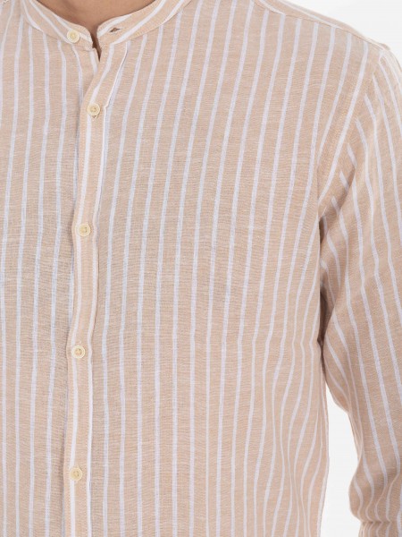 OVER-D Πουκάμισο λινό ριγέ OE1S2S4C28 Μπεζ - Λευκό OVER-D - 5