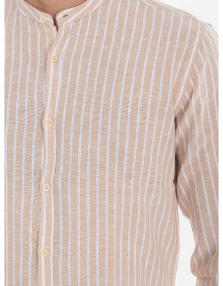 OVER-D Πουκάμισο λινό ριγέ OE1S2S4C28 Μπεζ - Λευκό OVER-D - 5