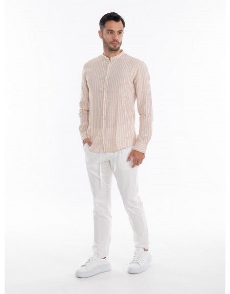 OVER-D Πουκάμισο λινό ριγέ OE1S2S4C28 Μπεζ - Λευκό OVER-D - 7