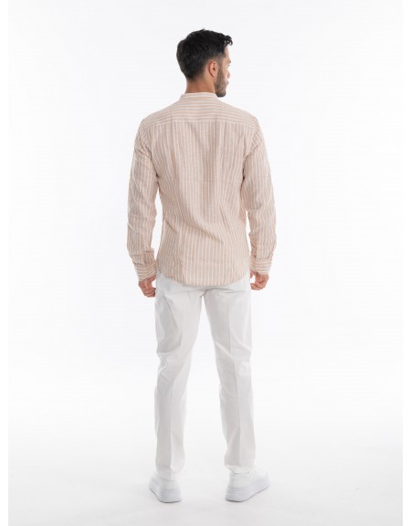 OVER-D Πουκάμισο λινό ριγέ OE1S2S4C28 Μπεζ - Λευκό OVER-D - 9