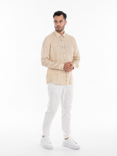 OVER-D Πουκάμισο λινό OE1S2S4C49 Μπεζ OVER-D - 8