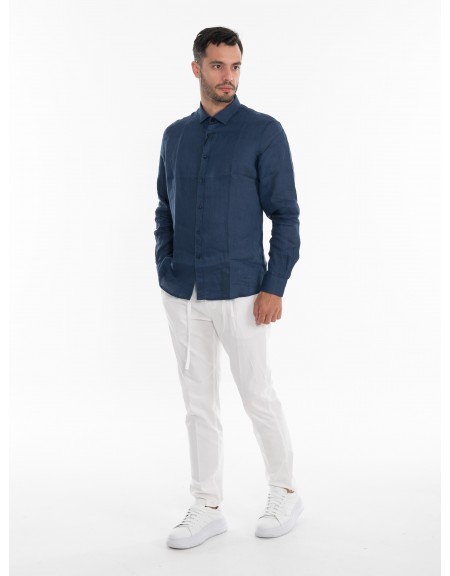 OVER-D Πουκάμισο λινό OE1S2S4C49 Μπλε OVER-D - 7