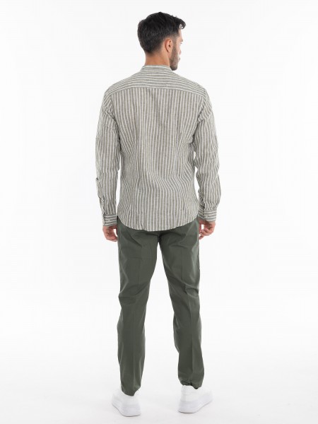 OVER-D Striped linen shirt OE1S2S4C28 Olive - White OVER-D - 9