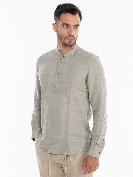 OVER-D Πουκάμισο λινό mao OE1S2S4C48 Λαδί OVER-D - 1