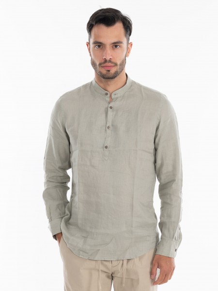 OVER-D Πουκάμισο λινό mao OE1S2S4C48 Λαδί OVER-D - 2