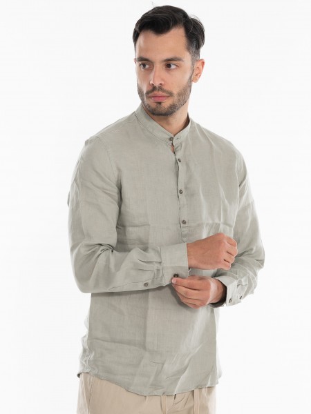 OVER-D Πουκάμισο λινό mao OE1S2S4C48 Λαδί OVER-D - 3