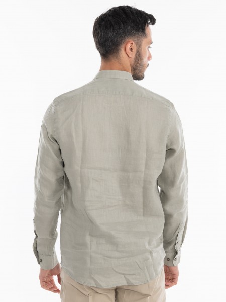 OVER-D Πουκάμισο λινό mao OE1S2S4C48 Λαδί OVER-D - 4