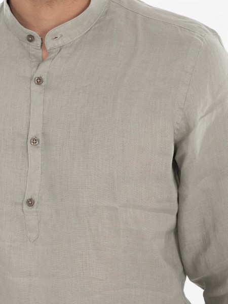 OVER-D Πουκάμισο λινό mao OE1S2S4C48 Λαδί OVER-D - 5