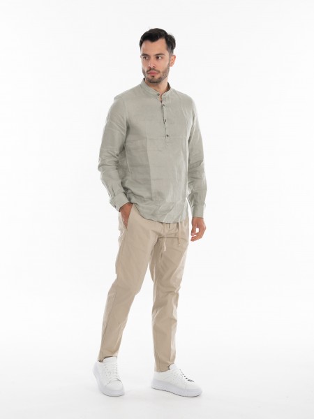 OVER-D Πουκάμισο λινό mao OE1S2S4C48 Λαδί OVER-D - 8