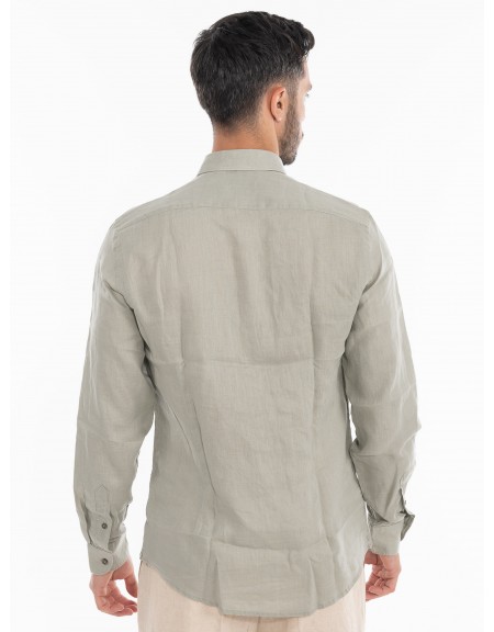 OVER-D Πουκάμισο λινό OE1S2S4C49 Λαδί OVER-D - 4