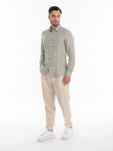 OVER-D Πουκάμισο λινό OE1S2S4C49 Λαδί OVER-D - 6