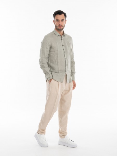 OVER-D Πουκάμισο λινό OE1S2S4C49 Λαδί OVER-D - 8