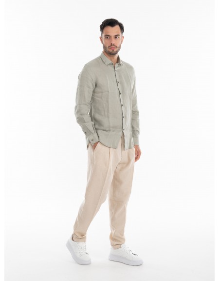 OVER-D Πουκάμισο λινό OE1S2S4C49 Λαδί OVER-D - 8