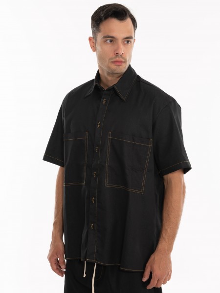 BLACK CIRCUS Jean Short Sleeve Shirt CAU3024S Black BLACK CIRCUS - 1