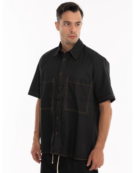 BLACK CIRCUS Jean Short Sleeve Shirt CAU3024S Black BLACK CIRCUS - 1