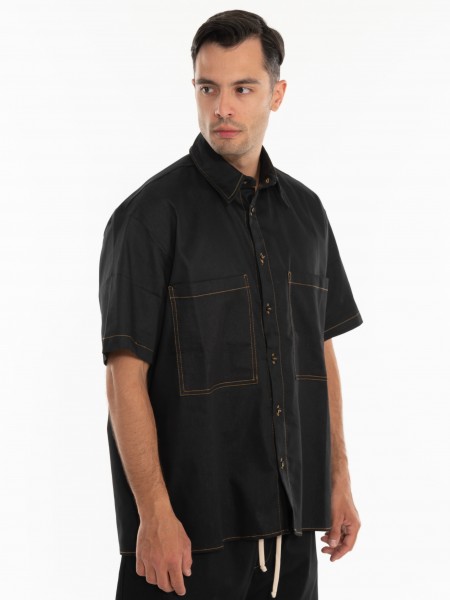 BLACK CIRCUS Jean Short Sleeve Shirt CAU3024S Black BLACK CIRCUS - 3