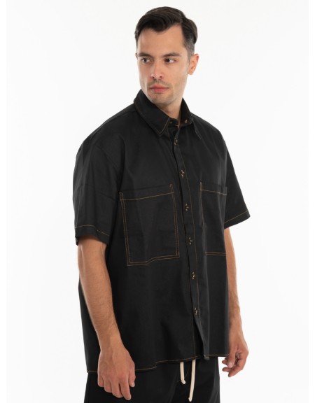 BLACK CIRCUS Jean Πουκάμισο κοντομάνικο CAU3024S Μαύρο BLACK CIRCUS - 3