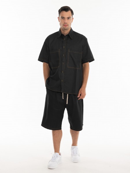 BLACK CIRCUS Jean Short Sleeve Shirt CAU3024S Black BLACK CIRCUS - 10