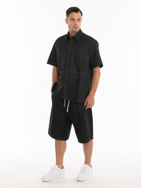 BLACK CIRCUS Jean Short Sleeve Shirt CAU3024S Black BLACK CIRCUS - 11