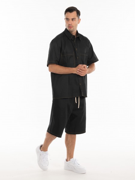 BLACK CIRCUS Jean Short Sleeve Shirt CAU3024S Black BLACK CIRCUS - 15