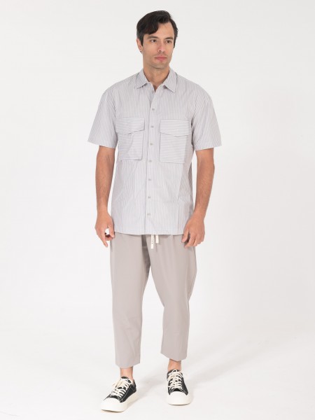 NINETEEN Πουκάμισο κοντομάνικο K25-1037 Γκρι - Λευκό NINETEEN - 1