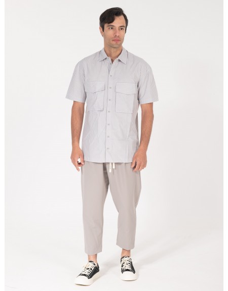 NINETEEN Πουκάμισο κοντομάνικο K25-1037 Γκρι - Λευκό NINETEEN - 1