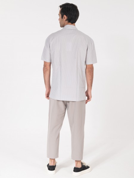 NINETEEN Πουκάμισο κοντομάνικο K25-1037 Γκρι - Λευκό NINETEEN - 2