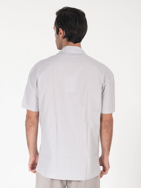 NINETEEN Πουκάμισο κοντομάνικο K25-1037 Γκρι - Λευκό NINETEEN - 4