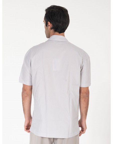 NINETEEN Πουκάμισο κοντομάνικο K25-1037 Γκρι - Λευκό NINETEEN - 4