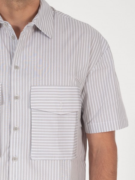 NINETEEN Πουκάμισο κοντομάνικο K25-1037 Γκρι - Λευκό NINETEEN - 5