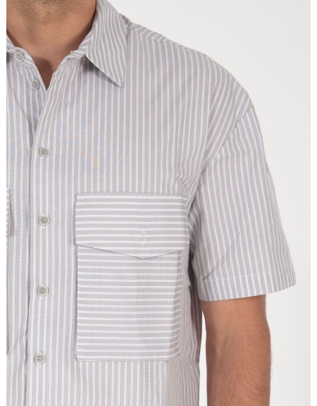 NINETEEN Πουκάμισο κοντομάνικο K25-1037 Γκρι - Λευκό NINETEEN - 5